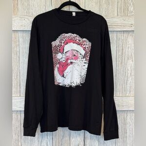 Black Long Sleeve Santa Graphic on a Cotton Heritage  Tee Sz 2XL